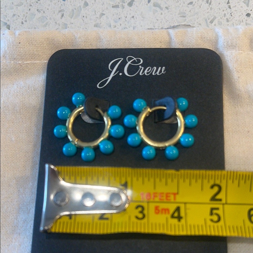 J. Crew Gold and Turquoise Mini Beaded Hoop Earrings - Picture 4 of 10